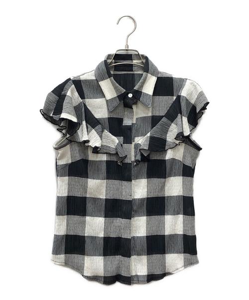 OBLI（オブリ）OBLI (オブリ) ブロックチェックセットアップブラウス ホワイト×ブラック サイズ:FREEの古着・服飾アイテム