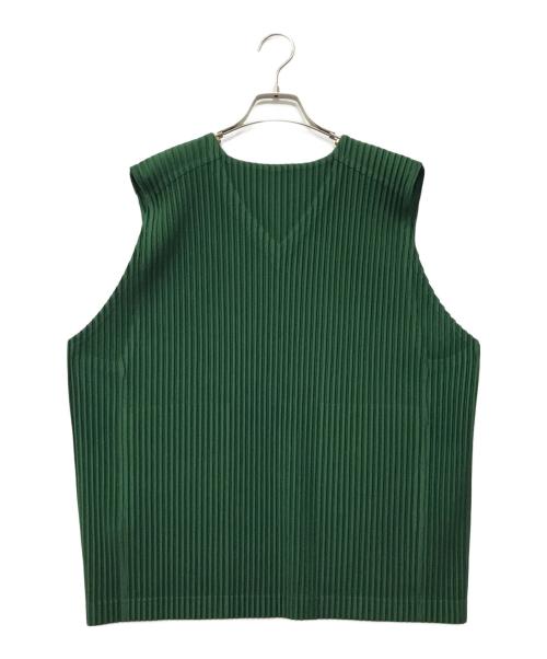 HOMME PLISSE ISSEY MIYAKE（オム プリッセ イッセイ ミヤケ）HOMME PLISSE ISSEY MIYAKE (オムプリッセ イッセイ ミヤケ) MONTHLY COLOR AUGUSTプリーツVネックベスト グリーン サイズ:2の古着・服飾アイテム