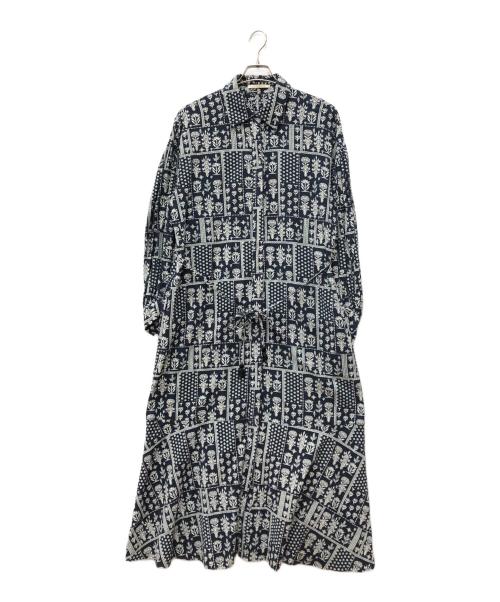 ne quittez pas（ヌキテパ）ne quittez pas (ヌキテパ) クリンプ コットンパッチワーク シャツドレス ネイビー サイズ:Mの古着・服飾アイテム