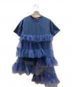 VIVIANOヴィヴィアーノ）の古着「Asymmetric Tulle T-shirt」｜ブルー