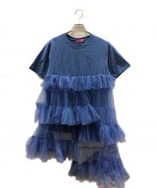 VIVIANO（ヴィヴィアーノ）の古着「Asymmetric Tulle T-shirt」｜ブルー