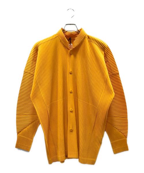 HOMME PLISSE ISSEY MIYAKE（オム プリッセ イッセイ ミヤケ）HOMME PLISSE ISSEY MIYAKE (オムプリッセ イッセイ ミヤケ) プリーツ加工 スタンドカラー シャツ オレンジ サイズ:3の古着・服飾アイテム