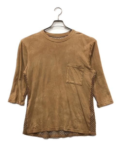 KAPITAL（キャピタル）KAPITAL (キャピタル) ムラ染め 天竺 メッシュ 切替 Tシャツ ブラウン サイズ:Mの古着・服飾アイテム