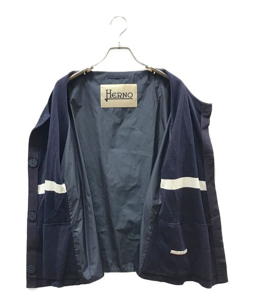 HERNO（ヘルノ）HERNO (ヘルノ) ナイロン切替ニットカーディガン ネイビー サイズ:48の古着・服飾アイテム