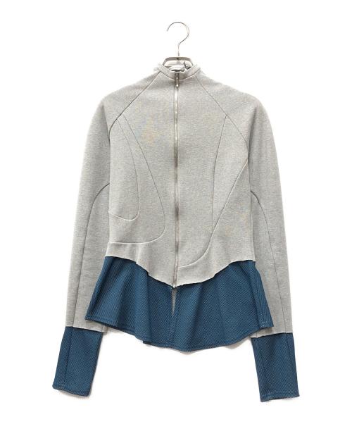 Mainline RUS/Fr.CA/DE（メインライン）MAINLINE RUS/Fr.CA/DE (メインライン) 変形切替ジップカーディガン グレー サイズ:Sの古着・服飾アイテム