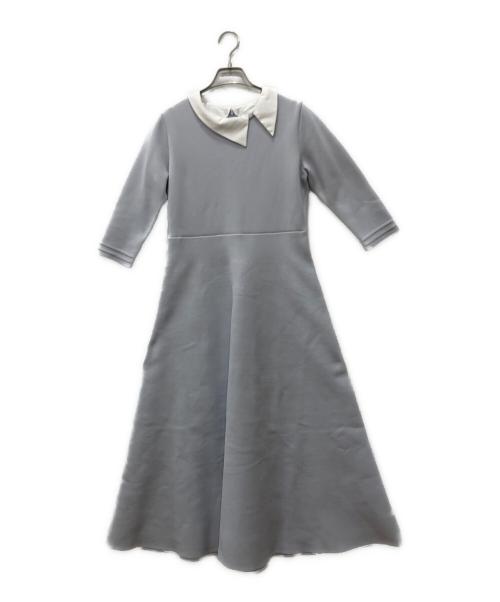 M Maglie le cassetto（エム マーリエ ル カセット）M Maglie le cassetto (エム マーリエ ル カセット) アシメントリー襟ボンディングワンピース ブルー サイズ:Mの古着・服飾アイテム