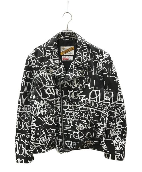 SUPREME（シュプリーム）SUPREME (シュプリーム) COMME des GARCONS SHIRT (コムデギャルソンシャツ) Schott (ショット) Painted Perfecto Leather Jacket ブラック サイズ:Lの古着・服飾アイテム