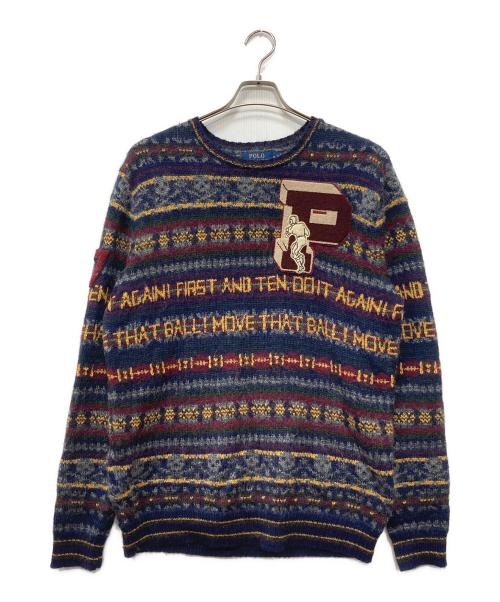 POLO RALPH LAUREN（ポロ・ラルフローレン）POLO RALPH LAUREN (ポロ・ラルフローレン) 総柄ワッペンニット ネイビー サイズ:Mの古着・服飾アイテム