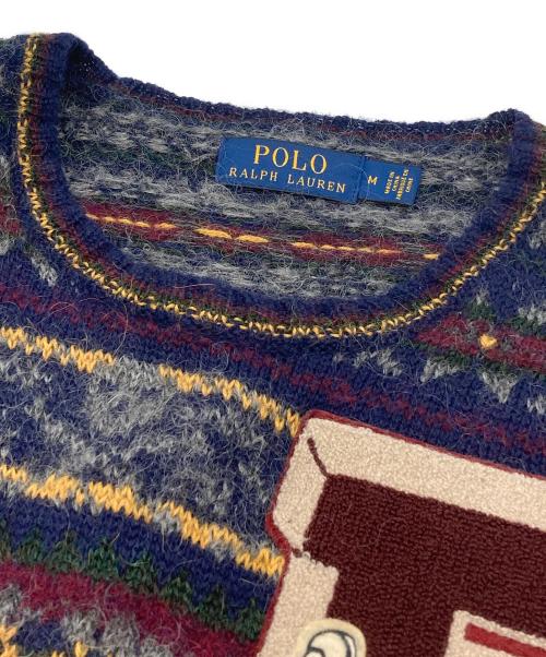 POLO RALPH LAUREN（ポロ・ラルフローレン）POLO RALPH LAUREN (ポロ・ラルフローレン) 総柄ワッペンニット ネイビー サイズ:Mの古着・服飾アイテム