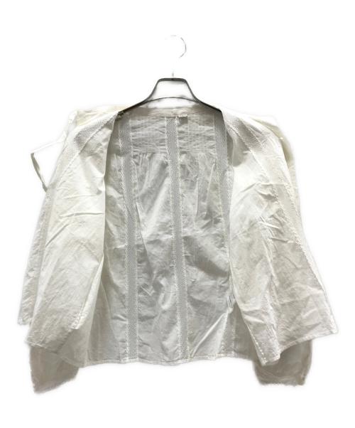 45R（フォーティファイブ・アール）45R (フォーティーファイブアール) インドカディ レースのリボンブラウス ホワイト サイズ:Mの古着・服飾アイテム