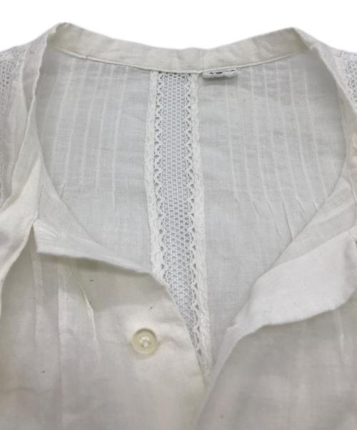 45R（フォーティファイブ・アール）45R (フォーティーファイブアール) インドカディ レースのリボンブラウス ホワイト サイズ:Mの古着・服飾アイテム