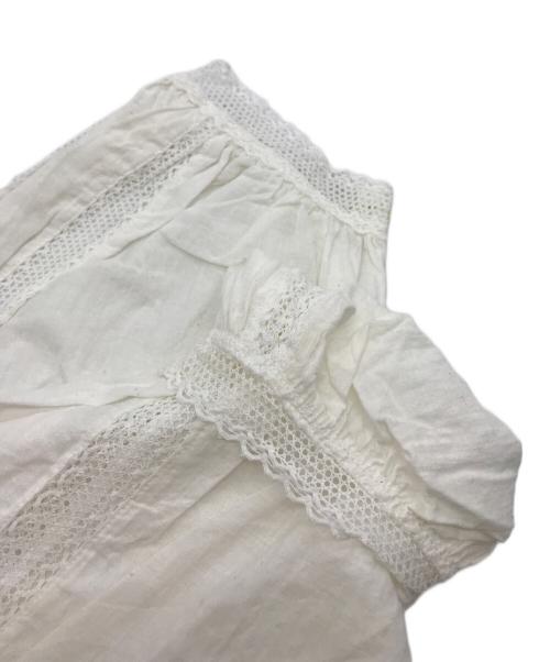 45R（フォーティファイブ・アール）45R (フォーティーファイブアール) インドカディ レースのリボンブラウス ホワイト サイズ:Mの古着・服飾アイテム