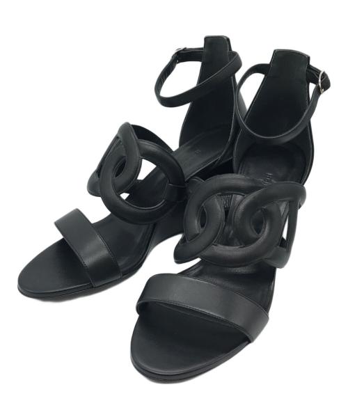 HERMES（エルメス）HERMES (エルメス) ウェッジソールサンダル ブラック サイズ:39の古着・服飾アイテム