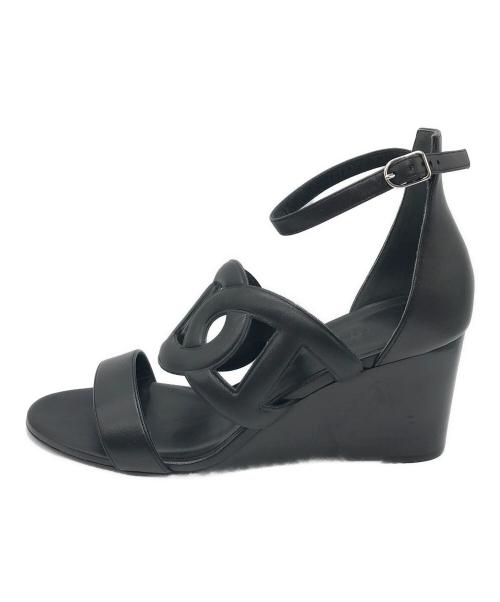 HERMES（エルメス）HERMES (エルメス) ウェッジソールサンダル ブラック サイズ:39の古着・服飾アイテム