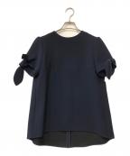 BORDERS at BALCONYボーダーズアットバルコニー）の古着「リボンスリーブバックタック ブラウス」｜ネイビー