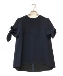 BORDERS at BALCONY（ボーダーズアットバルコニー）の古着「リボンスリーブバックタック ブラウス」｜ネイビー