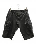 ISAMU KATYAMA BACKLASHイサムカタヤマバックラッシュ）の古着「レザーカーゴハーフパンツ」｜ブラック