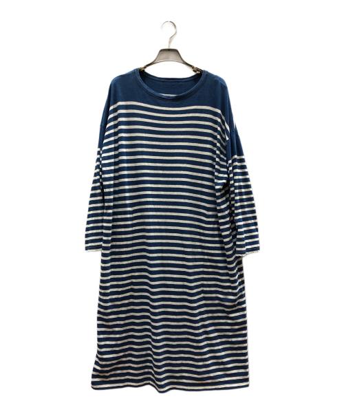 45R（フォーティファイブ・アール）45R (フォーティファイブ・アール) ボーダーカットソーワンピース ブルー サイズ:FREEの古着・服飾アイテム