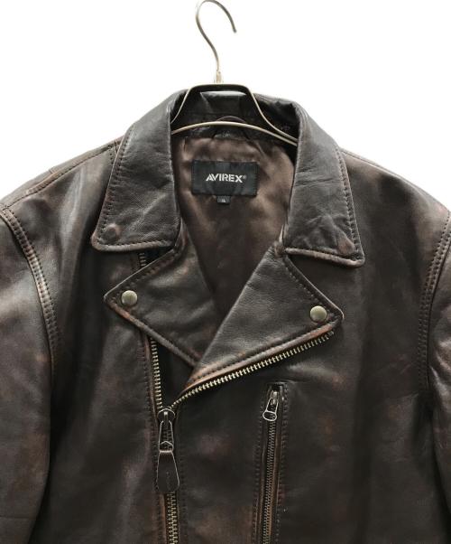 AVIREX（アヴィレックス）AVIREX (アヴィレックス) AGED LEATHER W-RIDERS JACKET ブラウン サイズ:XLの古着・服飾アイテム