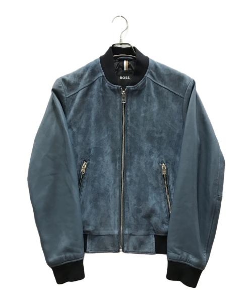 BOSS（ボス）BOSS (ボス) スエード&ナッパレザー ボンバージャケット ブルー サイズ:44の古着・服飾アイテム