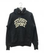 stussy×Championステューシー×チャンピオン）の古着「ワッペンロゴプルオーバーパーカー」｜ブラック