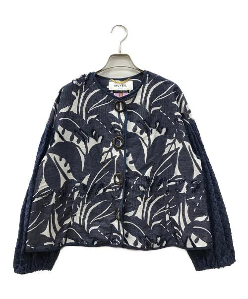 MUVEIL（ミュベール）MUVEIL (ミュベール) フラワーミックスジャケット ネイビー サイズ:38の古着・服飾アイテム