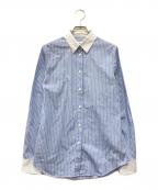 Maison Margielaメゾンマルジェラ）の古着「ストライプ ボタン フロントブラウス」｜ブルー
