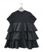 YOKO CHANヨーコチャン）の古着「ハーフスリーブラッフルレイヤーカットソー」｜ブラック