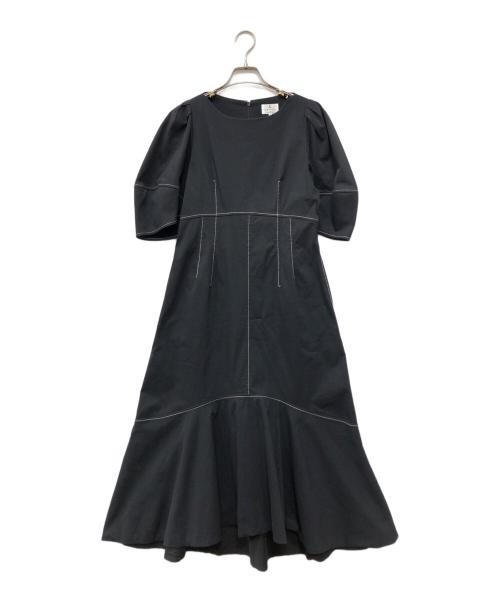 LANVIN en Bleu（ランバンオンブルー）LANVIN en Bleu (ランバンオンブルー) コットンストレッチ切替ワンピース ブラック サイズ:38の古着・服飾アイテム