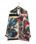 doubletダブレット）の古着「FRINGE EMBROIDERY SCARF PRINTED SHIRT」｜ブルー