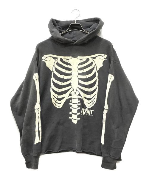 SAINT MICHAEL（セントマイケル）SAINT MICHAEL (セントマイケル) ボーンプリントプルオーバーパーカー ブラック サイズ:XLの古着・服飾アイテム