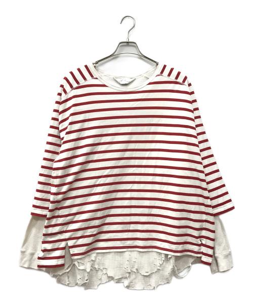 ANCELLM（アンセルム）ANCELLM (アンセルム) BORDER LAYERED LS SHIRT ホワイト×レッド サイズ:1の古着・服飾アイテム