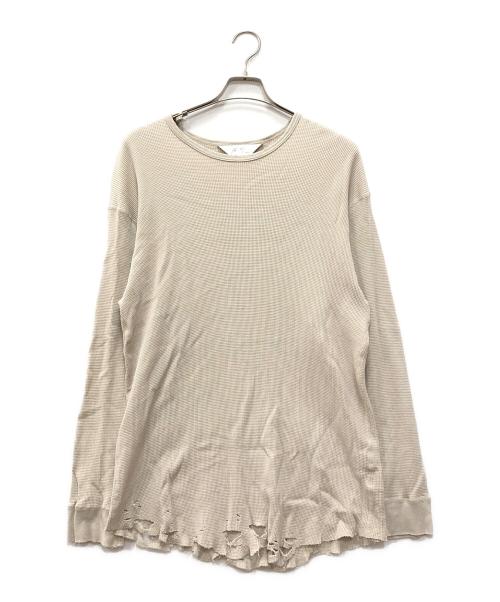 ANCELLM（アンセルム）ANCELLM (アンセルム) DAMAGE WAFFLE CREW LS T-SHIRT ベージュ サイズ:2の古着・服飾アイテム