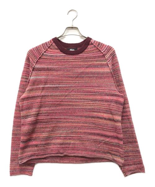 stussy（ステューシー）stussy (ステューシー) TEXTURED CONTRAST COLLAR CREW レッド サイズ:Sの古着・服飾アイテム