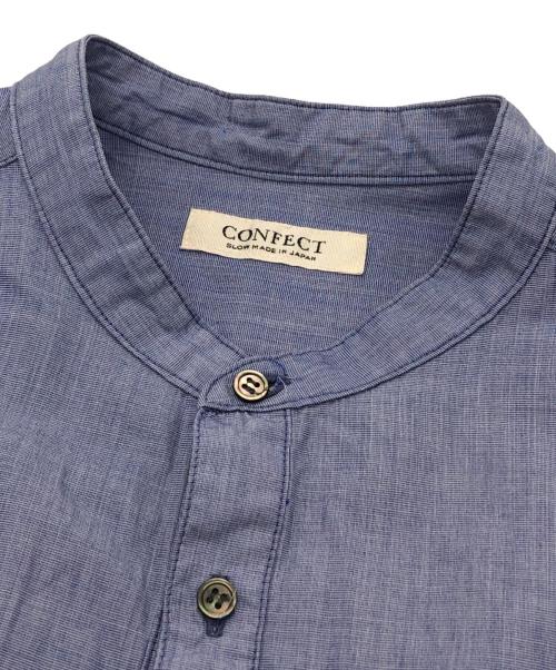 confect（コンフェクト）confect (コンフェクト) ブロードストライプ切替バンドカラーシャツ ネイビー サイズ:3の古着・服飾アイテム