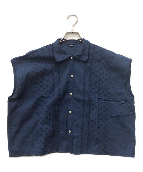 45R（フォーティファイブ・アール）45R (フォーティファイブ・アール) 藍インドカディdeステッチ馬ブラウス ネイビー サイズ:2の古着・服飾アイテム