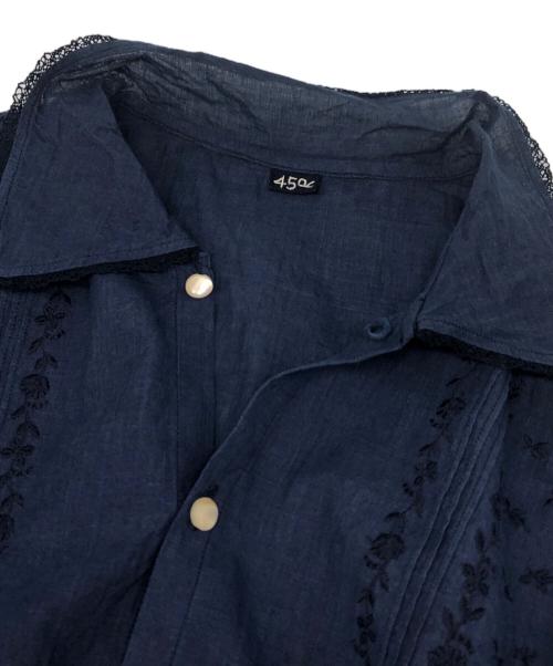 45R（フォーティファイブ・アール）45R (フォーティファイブ・アール) 藍インドカディdeステッチ馬ブラウス ネイビー サイズ:2の古着・服飾アイテム