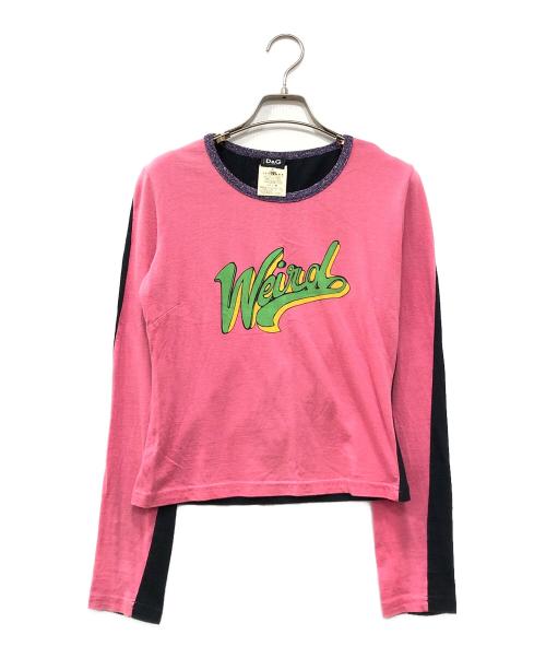 DOLCE & GABBANA（ドルチェ＆ガッバーナ）DOLCE & GABBANA (ドルチェ＆ガッバーナ) ラメトリムプリントカットソー ブラック×ピンク サイズ:Sの古着・服飾アイテム