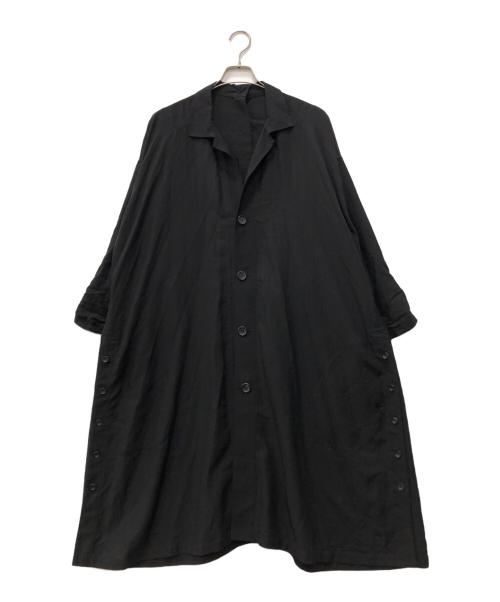 YOHJI YAMAMOTO（ヨウジヤマモト）YOHJI YAMAMOTO (ヨウジヤマモト) Cu/W HIGH TWISTED GABARDINE SIDE GATHER DETAIL COAT A ブラック サイズ:1の古着・服飾アイテム