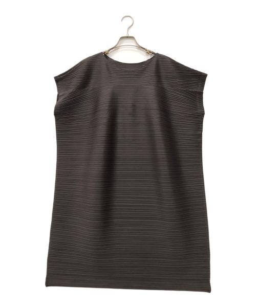 PLEATS PLEASE（プリーツプリーズ）PLEATS PLEASE (プリーツプリーズ) 変形ノースリーブプリーツカットソー ブラック サイズ:3の古着・服飾アイテム