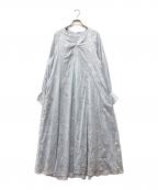 ne quittez pasヌキテパ）の古着「Cotton Voile Foil Flower Print Keyneck Dress」｜ブルー