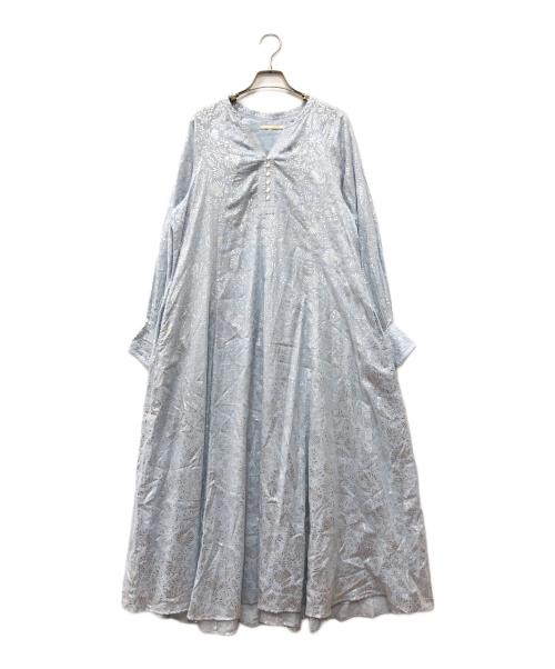 ne quittez pas（ヌキテパ）ne quittez pas (ヌキテパ) Cotton Voile Foil Flower Print Keyneck Dress ブルー サイズ:Mの古着・服飾アイテム
