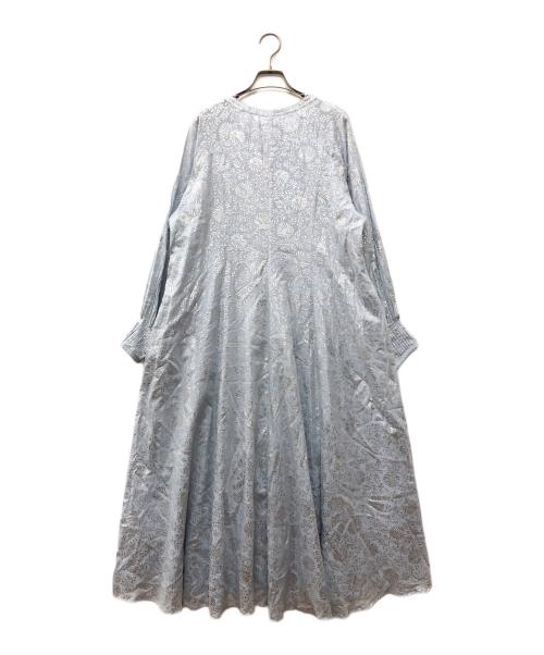 ne quittez pas（ヌキテパ）ne quittez pas (ヌキテパ) Cotton Voile Foil Flower Print Keyneck Dress ブルー サイズ:Mの古着・服飾アイテム