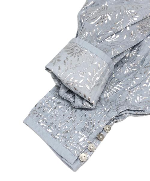 ne quittez pas（ヌキテパ）ne quittez pas (ヌキテパ) Cotton Voile Foil Flower Print Keyneck Dress ブルー サイズ:Mの古着・服飾アイテム