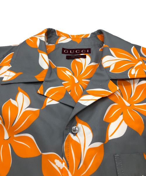 GUCCI（グッチ）GUCCI (グッチ) プリント コットン ポプリン シャツ グレー×オレンジ サイズ:48の古着・服飾アイテム