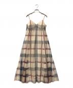 BLACK LABEL CRESTBRIDGEブラックレーベル クレストブリッジ）の古着「チェックキャミソールチュールワンピース」｜ベージュ