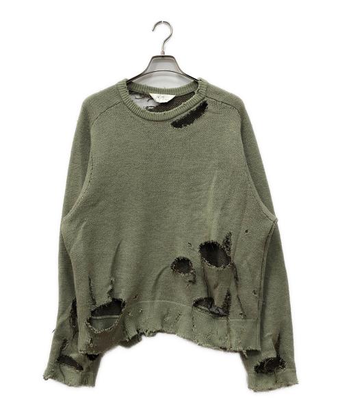 ANCELLM（アンセルム）ANCELLM (アンセルム) DAMAGE KNIT グリーン サイズ:2の古着・服飾アイテム