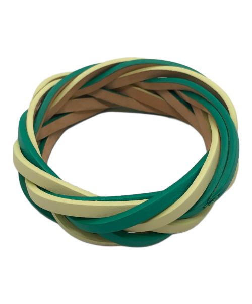LOEWE（ロエベ）LOEWE (ロエベ) ブレイデッド レザー編み込みバングル グリーンの古着・服飾アイテム
