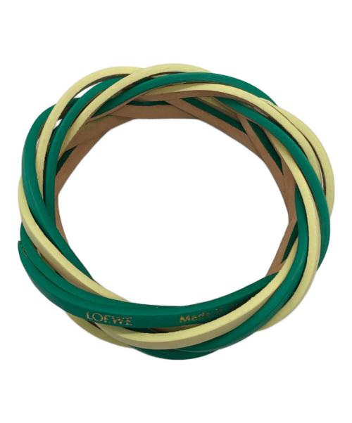 LOEWE（ロエベ）LOEWE (ロエベ) ブレイデッド レザー編み込みバングル グリーンの古着・服飾アイテム