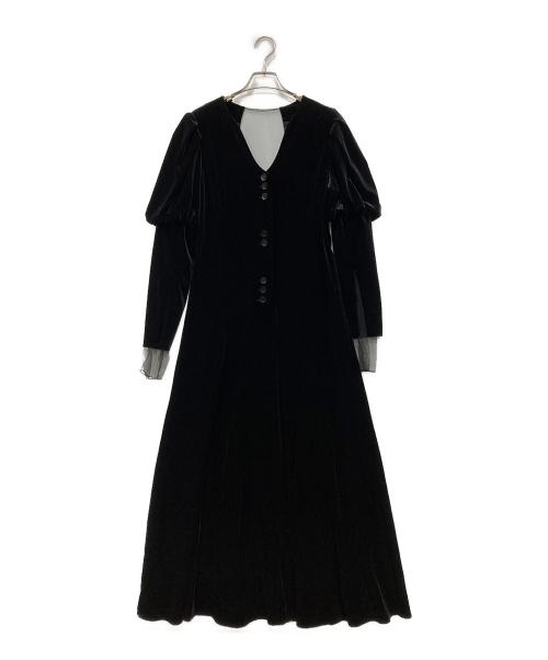 Ameri VINTAGE（アメリヴィンテージ）Ameri VINTAGE (アメリヴィンテージ) VELOUR PUFF SLEEVE DRESS ブラック サイズ:M 未使用品の古着・服飾アイテム
